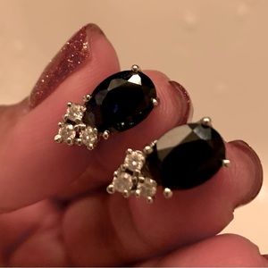 Simulated sapphire earrings, 14k white gold with diamonds